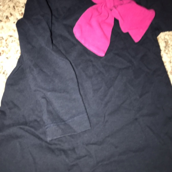 Toddler Navy A Line Dress w/ Dark Pink Bow - Picture 2 of 4